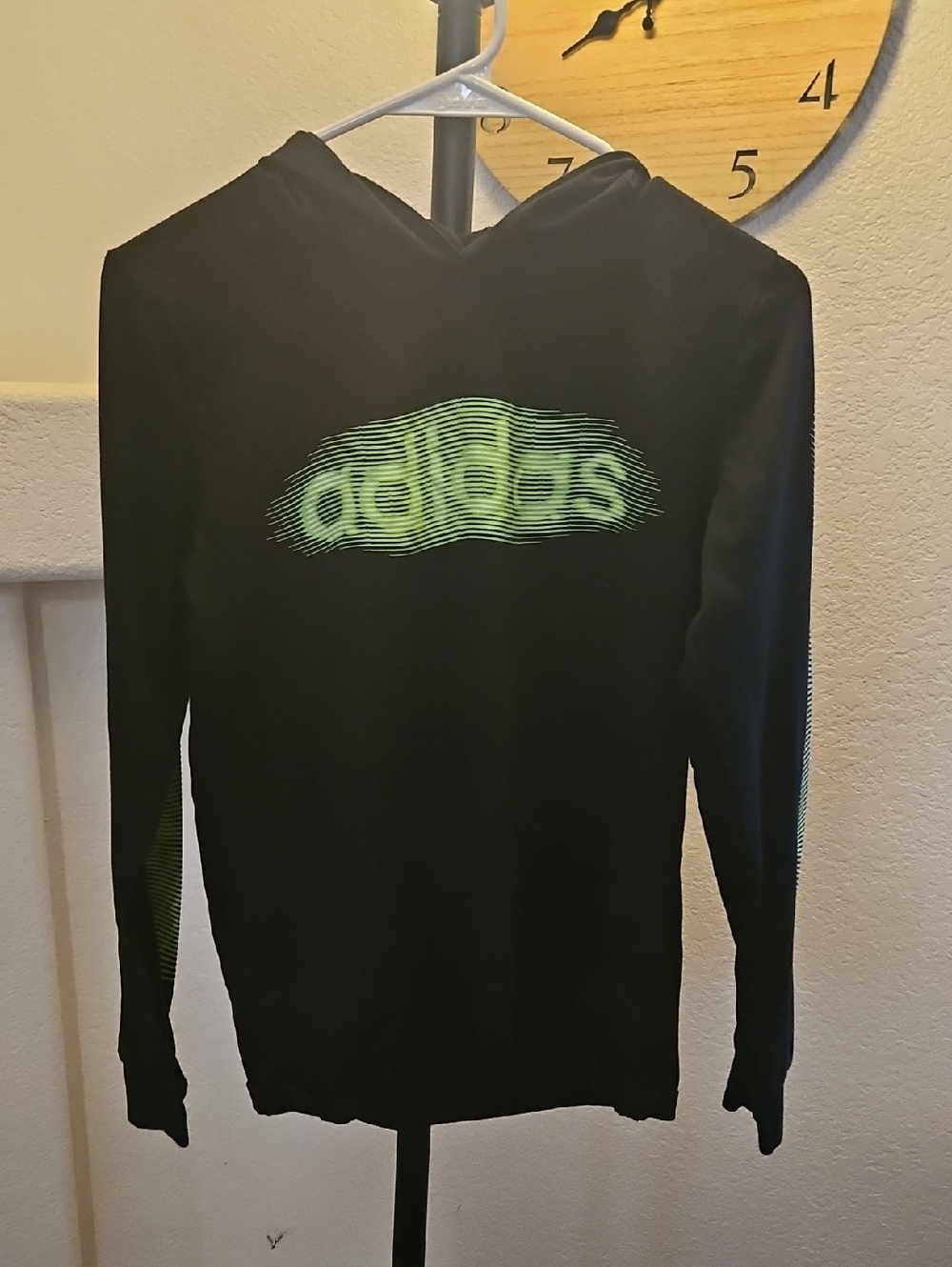 Adidas Black Hoodie with Neon Green Logo And Sleeves Size L Kids